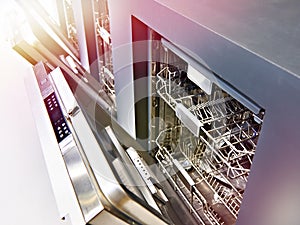 Modern dishwashers on display at store