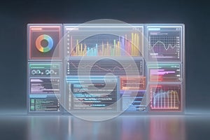 Visual representation of data analysis with colorful graphs and coding interface