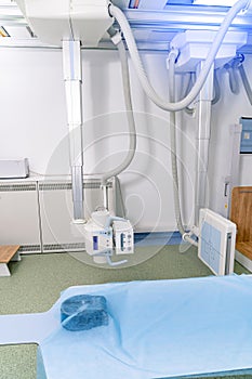 Modern doctor medicine equipment. Steril white hospital room. Tools for work.