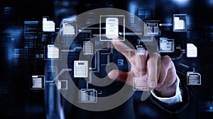 Modern Document Management System Concept with Touch Interaction and Data Flow Visualization