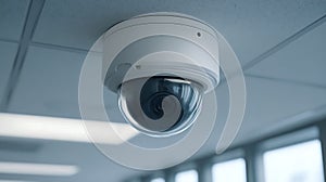 Modern Dome Security Camera Mounted on Office Ceiling