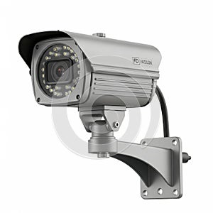 Modern dome security camera mounted on a sturdy metal bracket for surveillance purposes
