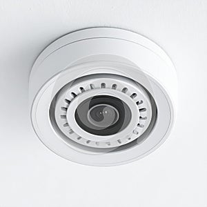 Modern Dome Security Camera on White Ceiling