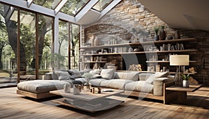 Modern domestic room indoors, sofa, home interior, living room, lifestyles, table, wood, flooring, architecture, luxury