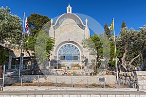 The modern Dominus Flevit Church located on the slope of the Mount of Olives and boasts the wonderful garden, Jerusalem, Israel