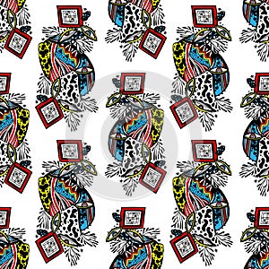 Modern doodle psychedelic fashion eyes seamless pattern in hippie or Memphis style photo