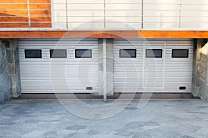 Modern double garage doors in a Luxury house