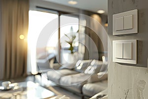 Modern Double Light Switch in Elegant Living Room. Generative ai.
