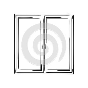 Modern double pvc sash on light inside wall backdrop. window , vector sketch illustration