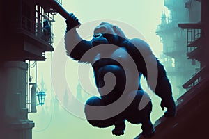 Modern drawing of Gorilla on colorful background. Colorful magic gorilla monkey, cartoon style painting. Generative ai art photo