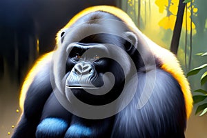 Modern drawing of Gorilla on colorful background. Colorful magic gorilla monkey, cartoon style painting. Generative ai art photo