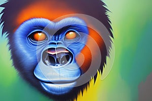 Modern drawing of Gorilla on colorful background. Colorful magic gorilla monkey, cartoon style painting. Generative ai art photo