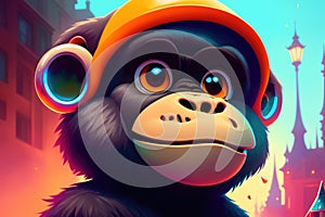 Modern drawing of Gorilla on colorful background. Colorful magic gorilla monkey, cartoon style painting. Generative ai art photo