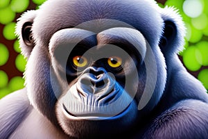 Modern drawing of Gorilla on colorful background. Colorful magic gorilla monkey, cartoon style painting. Generative ai art photo