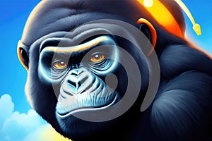 Modern drawing of Gorilla on colorful background. Colorful magic gorilla monkey, cartoon style painting. Generative ai art photo