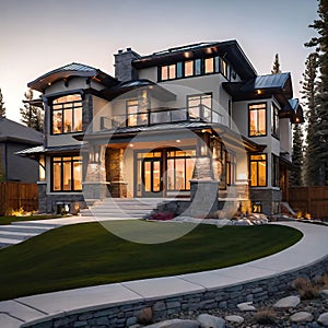 Modern dream house, beautiful design of a good-quality large house for a large family to live in nature,