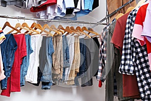 Modern dressing room with different clothes