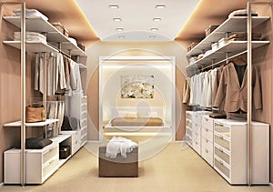 Modern dressing room in a luxury bedroom