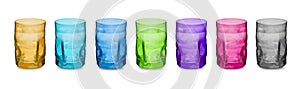 Modern drinking glasses of different colors set
