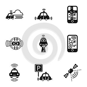Modern driverless car icon set, simple style
