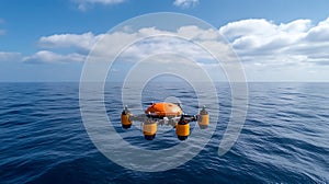 Modern Drone Flying Over a Deep Blue Ocean