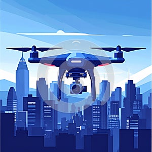 Modern Drone Flying Over a Stylized Cityscape