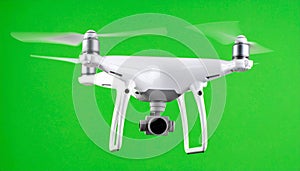 Modern Drone Hovering on Green Screen Background