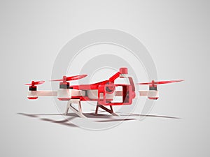 Modern drone quadrocopter with inset of futuristic red camera wi