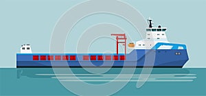 Modern dry cargo ship in sea.