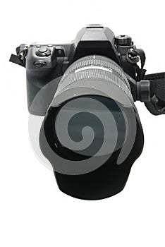 Modern DSLR camera with lens attached