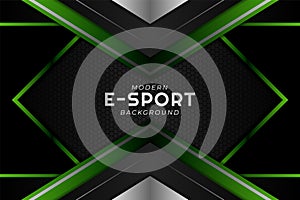 Modern E-Sport Gaming Abstract Glossy Green and White Metallic with Dark Grey Background