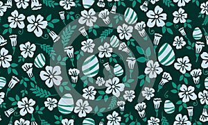Modern Easter egg pattern background, with leaf and floral decor