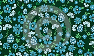 Modern Easter egg pattern background, with leaf and floral decor