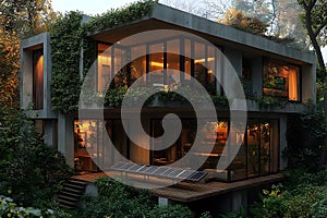 Modern Eco-Friendly House at Night