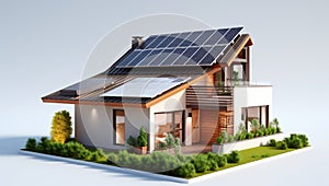 Modern Eco-Friendly Home with Solar Panels Overlooking a Pool - Generative AI