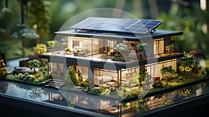 Modern eco-friendly house with solar panels