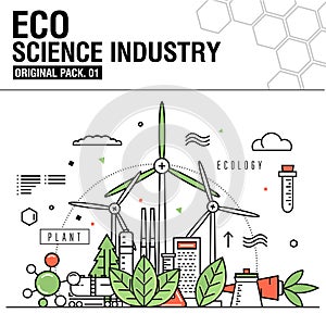 Modern eco science industry. Thin line icons set