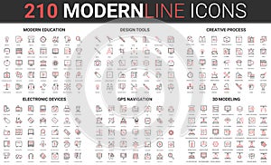 Modern education, design creative process, 3d modeling, electronic device icon set