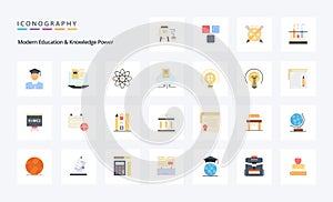25 Modern Education And Knowledge Power Flat color icon pack