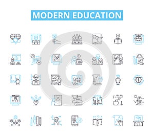 Modern education linear icons set. Technology, Collaboration, Innovation, Flexibility, Adaptability, Creativity