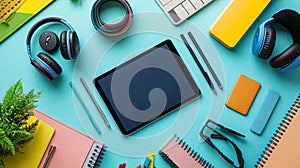 Online Education Setup: Neat Flat Lay of Learning Tech