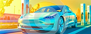 modern electric car charging, green energy, banner, made with Generative AI