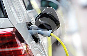 Modern electric car charging with power cable