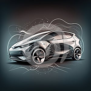Modern electric car design, sketch. Generative AI