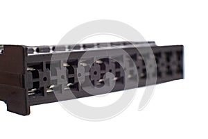 Modern electric car plug on a white background, isolate, closeup