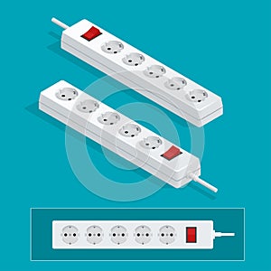 Modern electric extension cord on a white background. Power outlet plug isometric illustration.