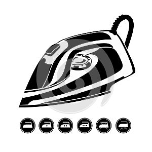 Modern electric iron. Schematic black and white image