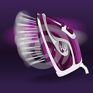 Modern electric iron with steam. Purple iron with steam function