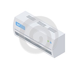 Modern electronic air conditioner with temperature indicator isometric vector illustration