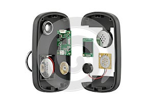 Modern electronic device components, battery, and circuit board displayed